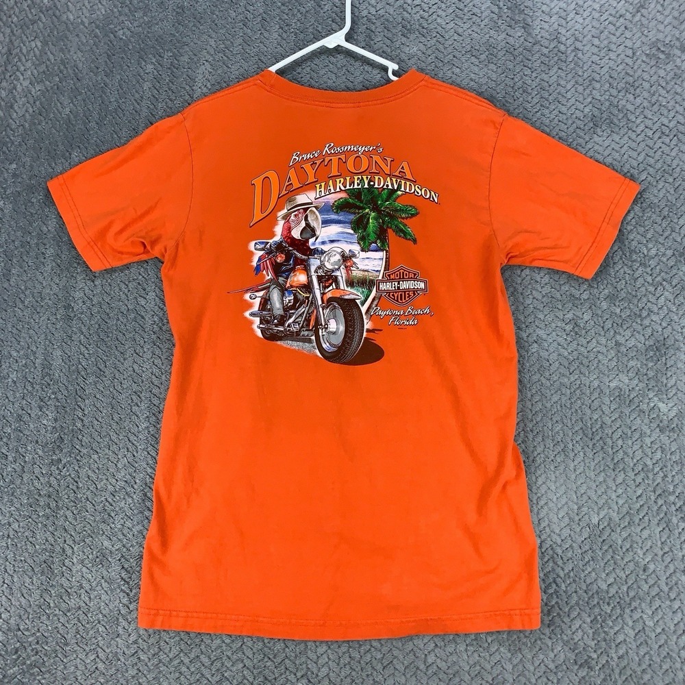 Harley Davidson Shirt Men's Medium Orange Daytona Beach Florida Tee Bike Week